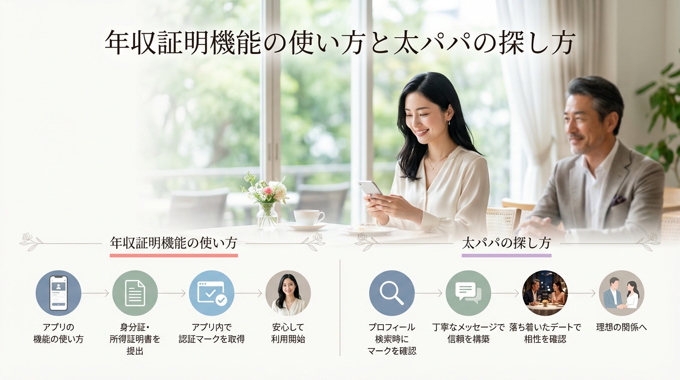 年収証明機能の使い方と太パパの探し方